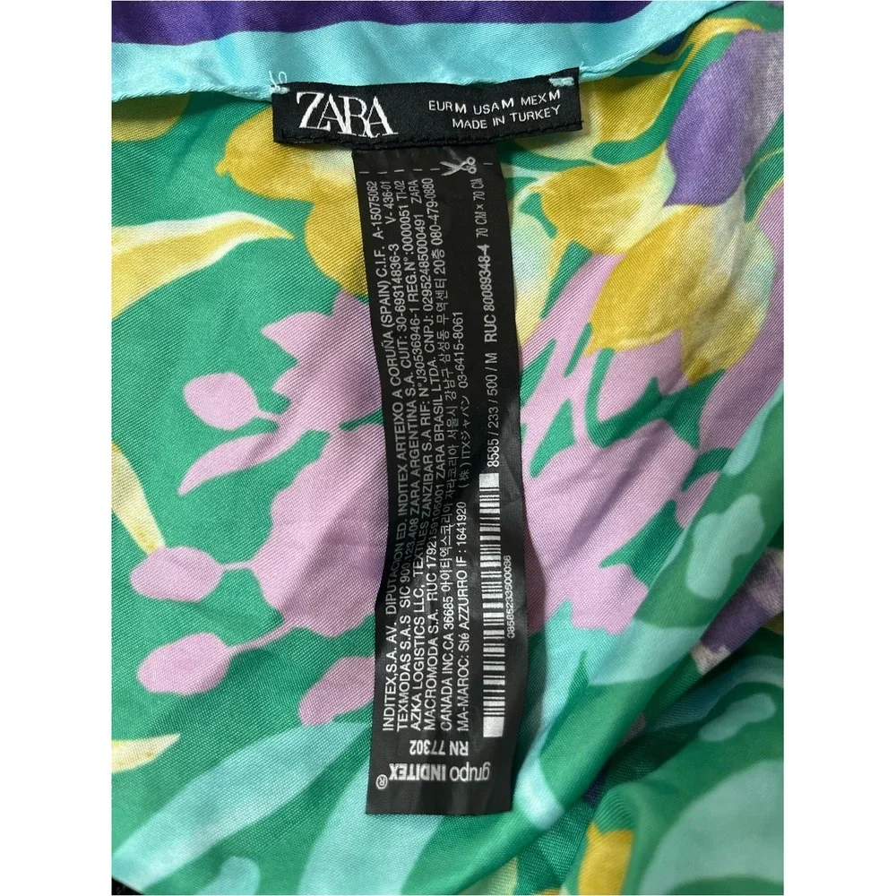 Zara Floral Print scarf Turquoise, Yellow, Purple, Pink
